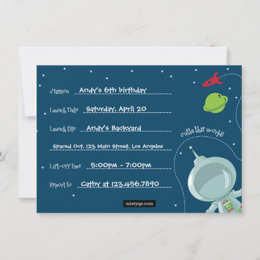 Buitenruimtetransport - Birthday - uitnodigingskaa Kaart (Achterkant)