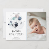 Buitenruimtetuunaut blauw jongetje eerste verjaard kaart (Voorkant)