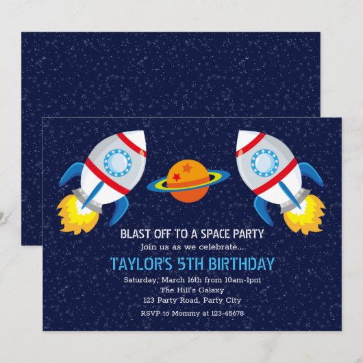 Buitenruimtevaart-dag-uitnodigingen (inktraketten) kaart (Voorkant / Achterkant)