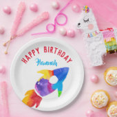 Buitenruimtevaartpartij regenboograketten papieren bordje (Feest)