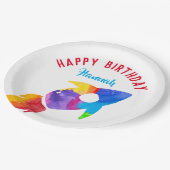 Buitenruimtevaartpartij regenboograketten papieren bordje (Gekanteld)