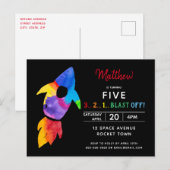 Buitenruimtevaartpartij regenboograketten uitnodiging briefkaart (Voorkant / Achterkant)