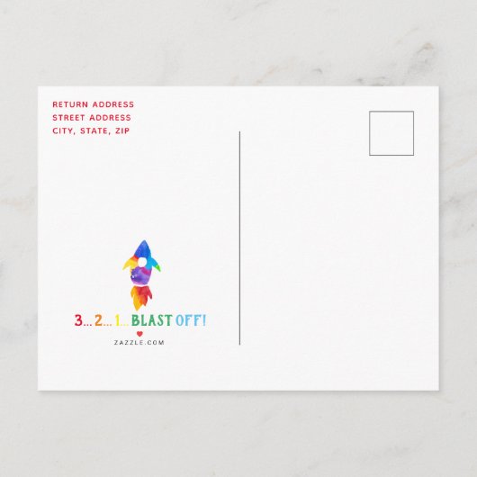 Buitenruimtevaartpartij regenboograketten uitnodiging briefkaart (Achterkant)