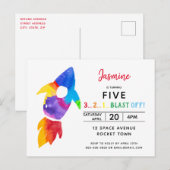 Buitenruimtevaartpartij regenboograketten uitnodiging briefkaart (Voorkant / Achterkant)