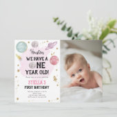 Buitenruimtevaartplanetenmeisje Eerste verjaardag  Kaart (Staand voorkant)