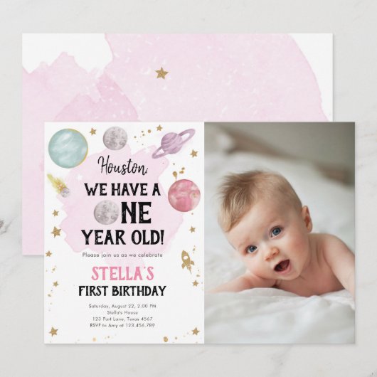 Buitenruimtevaartplanetenmeisje Eerste verjaardag  Kaart (Voorkant / Achterkant)