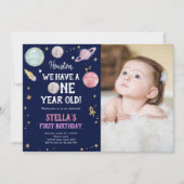 Buitenruimtevaartplanetenmeisje Eerste verjaardag Kaart (Voorkant)