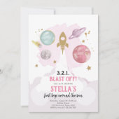 Buitenruimtevaartplanetenmeisje Eerste verjaardag Kaart (Voorkant)