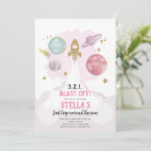 Buitenruimtevaartplanetenmeisje Eerste verjaardag Kaart (Staand voorkant)