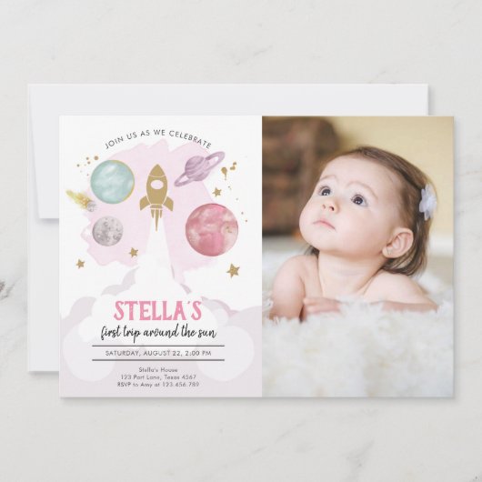 Buitenruimtevaartplanetenmeisje Eerste verjaardag  Kaart (Voorkant)