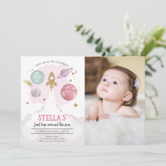 Buitenruimtevaartplanetenmeisje Eerste verjaardag  Kaart (Staand voorkant)