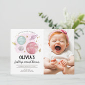 Buitenruimtevaartplanetenmeisje Eerste verjaardag  Kaart (Staand voorkant)