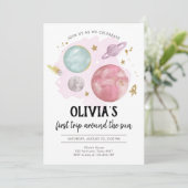 Buitenruimtevaartplanetenmeisje Eerste verjaardag Kaart (Staand voorkant)