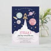 Buitenruimtevaartplanetenmeisje Eerste verjaardag  Kaart (Staand voorkant)