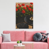 Buitenscène café met rode geraniums canvas afdruk (Insitu (Woonkamer))
