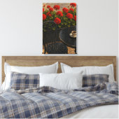 Buitenscène café met rode geraniums canvas afdruk (Insitu (Slaapkamer))
