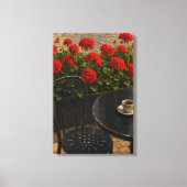 Buitenscène café met rode geraniums canvas afdruk (Voorkant)