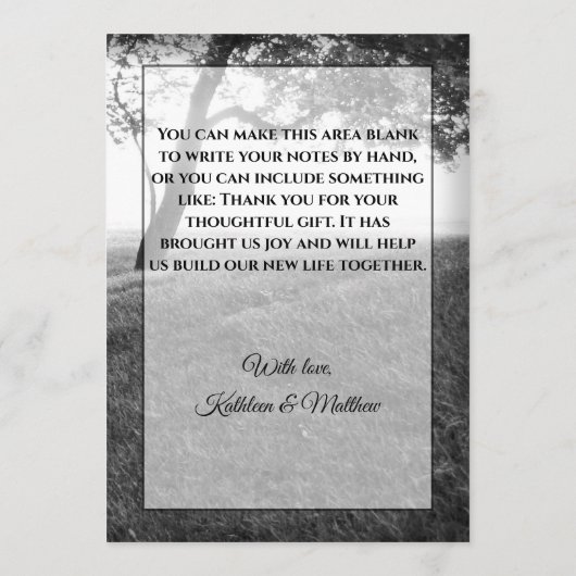 Buitenshuis Shade Black & White Wedding Bedankkaart (Achterkant)