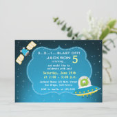 Buitenspatie Alien Boy Birthday Party Invitation Kaart (Staand voorkant)