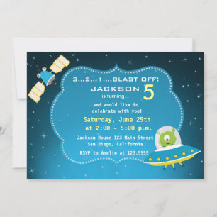Buitenspatie Alien Boy Birthday Party Invitation Kaart