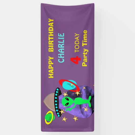 Buitenspatie Alien leuk Kinder feest Spandoek (Verticaal)