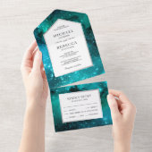 Buitenspatie Blauwgroen sterrenweddenschap All In One Uitnodiging (Afscheurbaar)