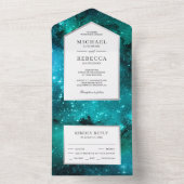 Buitenspatie Blauwgroen sterrenweddenschap All In One Uitnodiging (Binnen)