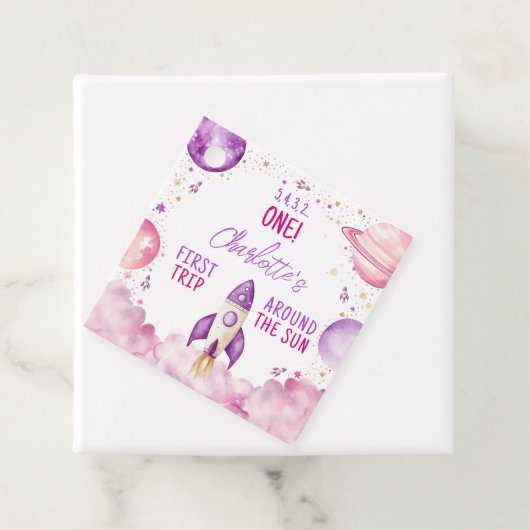 Buitenspatie eerste reis rond de zondag bedankjes labels (In situ)