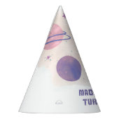 Buitenspatie roze en Violet Planet 1ste verjaardag Feesthoedjes (Links)