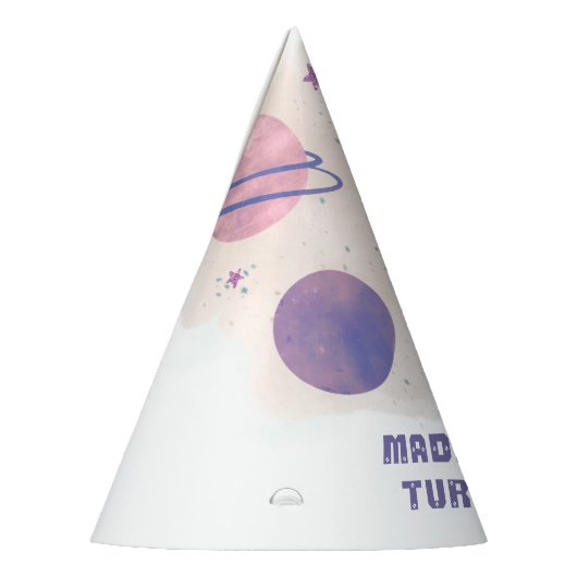 Buitenspatie roze en Violet Planet 1ste verjaardag Feesthoedjes (Links)