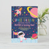 Buitenspatie ruimtetaculaire meisjesverjaardagsuit kaart (Staand voorkant)