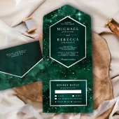 Buitenspatie Universe Emerald Green Galaxy Wedding All In One Uitnodiging