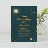 Buitenspatie Universe Emerald Green Galaxy Wedding Kaart (Staand voorkant)