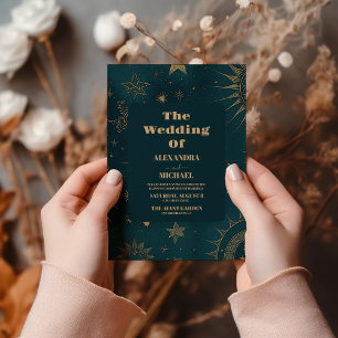 Buitenspatie Universe Emerald Green Galaxy Wedding Kaart