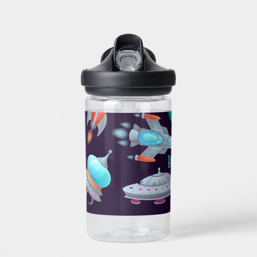 Buitenspatie Verkenner UFO-raketten Naam toevoegen Waterfles (Voorkant)