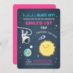 Buitenspatieroze meisje 1e verjaardag uitnodiging