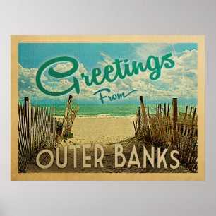 Buitenste banken Beach Vintage Travel Poster