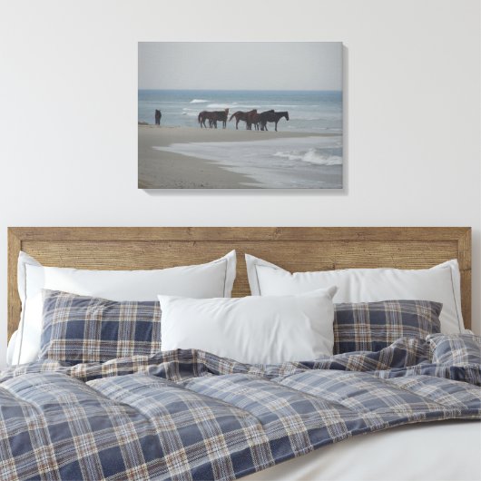 BUITENSTE BANKEN WILDE MUSTANG PAARDEN OP HET STRA CANVAS AFDRUK (Insitu (Slaapkamer))