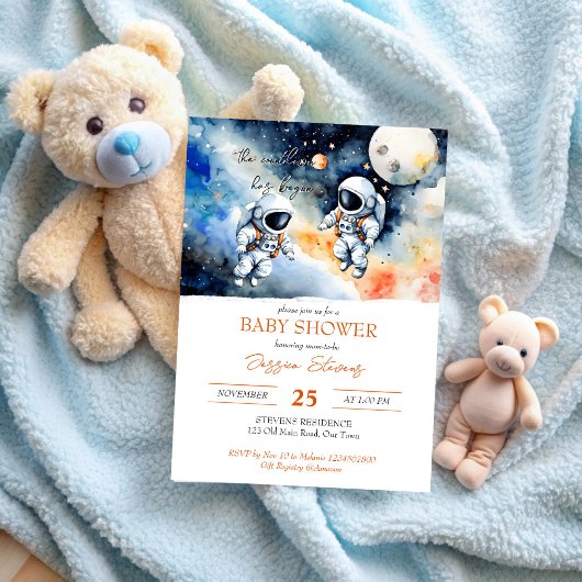 Buitenste ruimte astronaut tweeling baby shower sj kaart