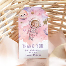 Buitenste ruimte Meisje Astronaut foto bedankt Cadeaulabel