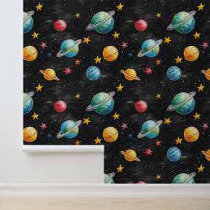 Buitenste ruimte planeten en sterren behang voor k