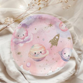 Buitenste ruimte Planeten en sterren roze meisje v Papieren Bordje