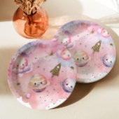 Buitenste ruimte Planeten en sterren roze meisje v Papieren Bordje