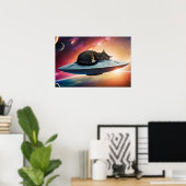 Buitenste ruimte vliegende schotel kat poster (Thuiskantoor)