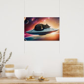 Buitenste ruimte vliegende schotel kat poster (Keuken)