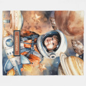 Buitenste ruimtedeken met naam en astronautenontwe fleece deken (Voorkant (Horizontaal))