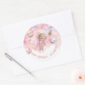 Buitenste ruimtemeisje Astronaut Roze foto verjaar Ronde Sticker (Envelop)
