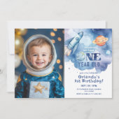 Buitenste ruimteplaneten Jongen 1e verjaardag foto Kaart (Voorkant)