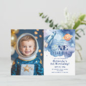 Buitenste ruimteplaneten Jongen 1e verjaardag foto Kaart (Staand voorkant)