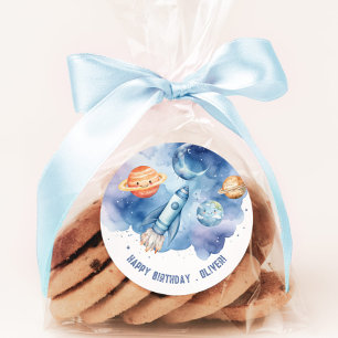 Buitenste ruimteplaneten Jongen Verjaardagsfeest Ronde Sticker